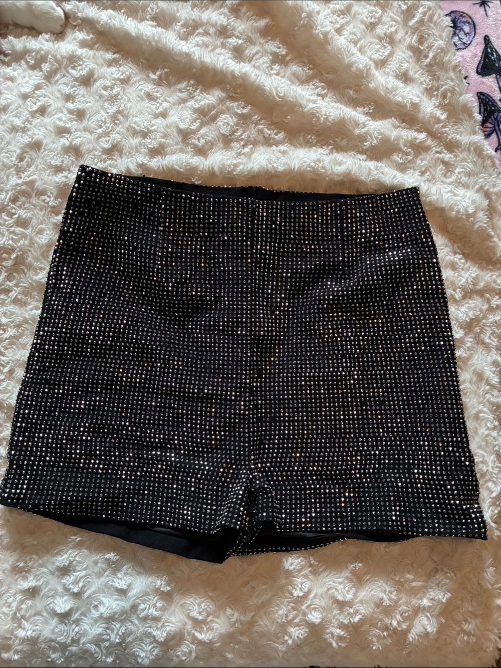 Black Rhinestone High-Waist Women's Shorts